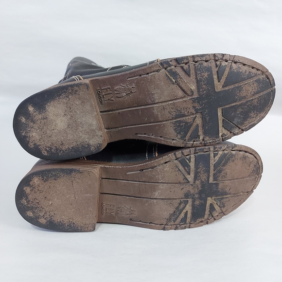 Fly London Stif Black Leather Boot Women Size 37 EU Military Distressed Lug Sole - Picture 12 of 12